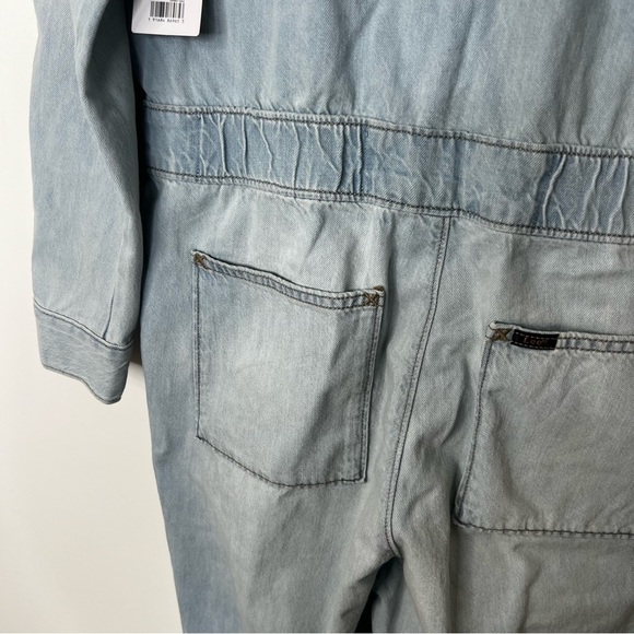 Lee Coveralls Jumpsuit Union All Denim Jeans Light Wash Long Sleeve Distressed M - Picture 10 of 16
